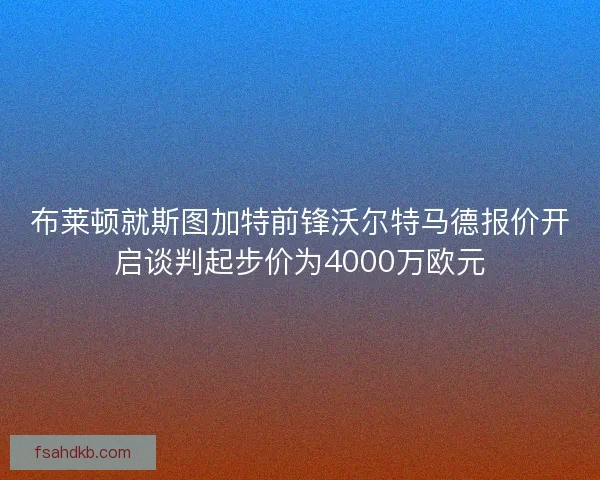 布莱顿就斯图加特前锋沃尔特马德报价开启谈判起步价为4000万欧元